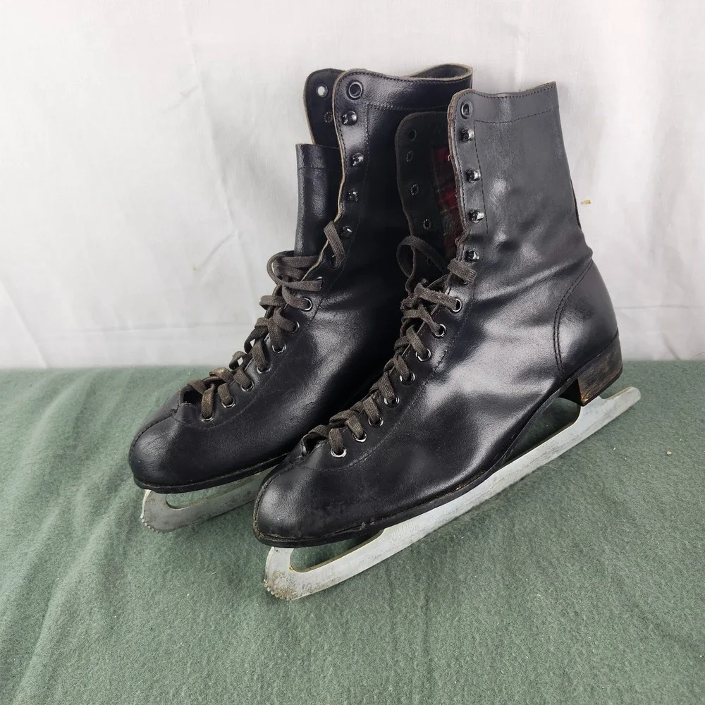 Vintage 1970s/1980s Icecablades Black Leather Ice Skates Canada Size‎ 11